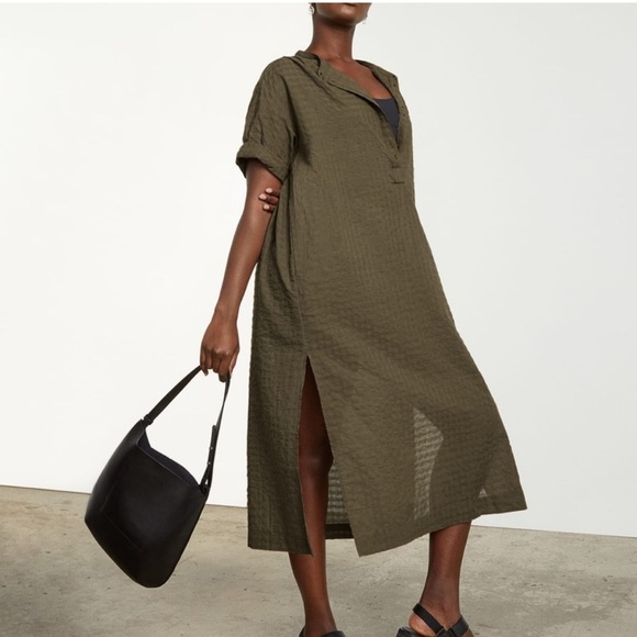 Everlane Olive Green Textured Button-Up Dress - Picture 2 of 7